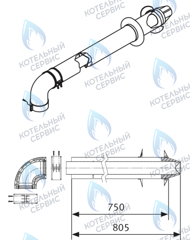 61KIT.CL.0PLC Комплект коаксиальный 0,75м без инспекционных отверстий для горизонтального прохода через стену 60/100 с пластиковым оголовком WERT ( Без дополнений) Остальные Евро котлы ( с фланцем ZZ100 ) в Барнауле