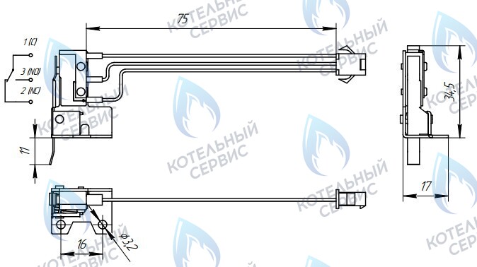 1876 Микровыключатель с кронштейном (3 провода) в Барнауле