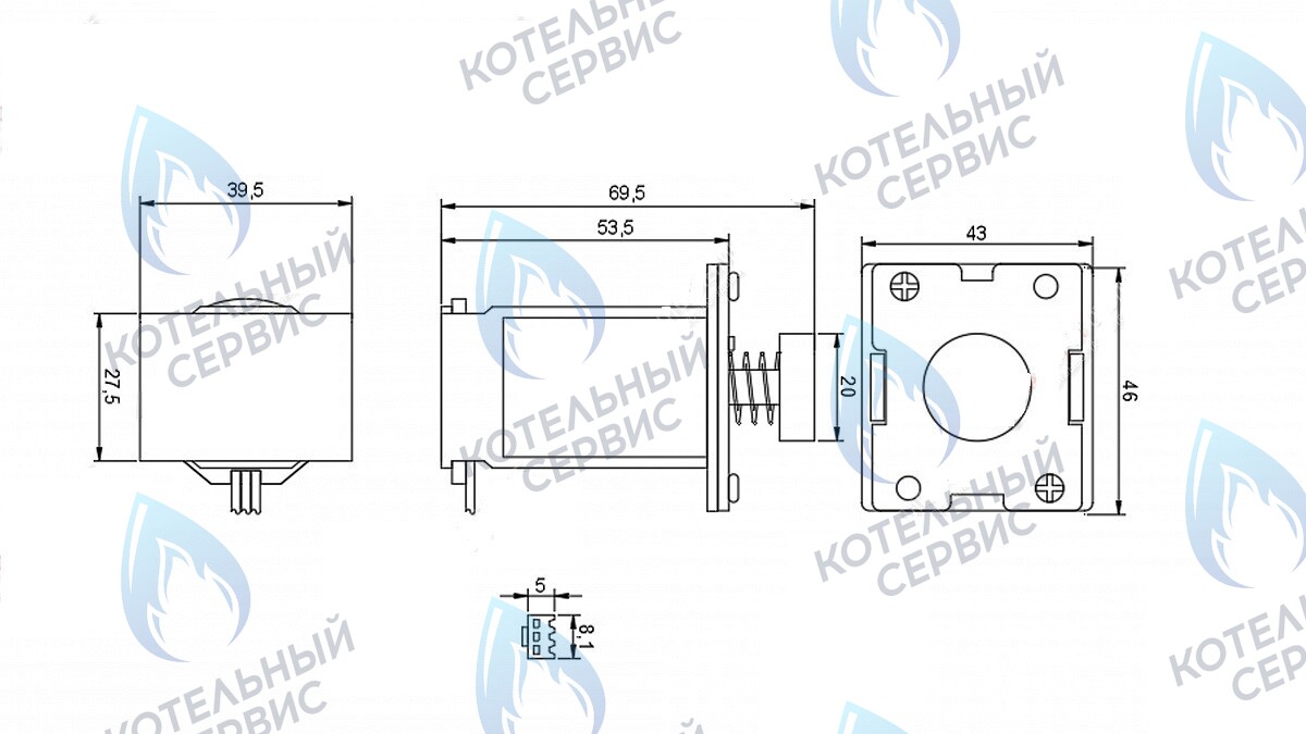 24523 Соленоид водонагревателя H=69,5мм, резиновый диск Ø20мм) в Барнауле